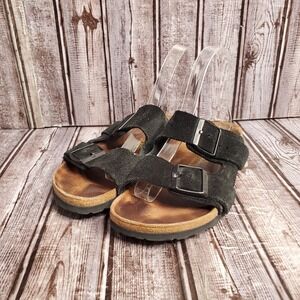 Birkenstock Womens Arizona Sandals Black Suede Two Strap Buckle Size 38 W 7 M 5